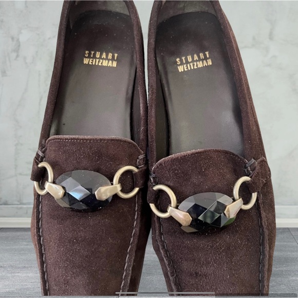 Stuart Weitzman HARDROCK Cola Suede Decorative Buckle Loafer Sz.6.5M - Picture 2 of 7